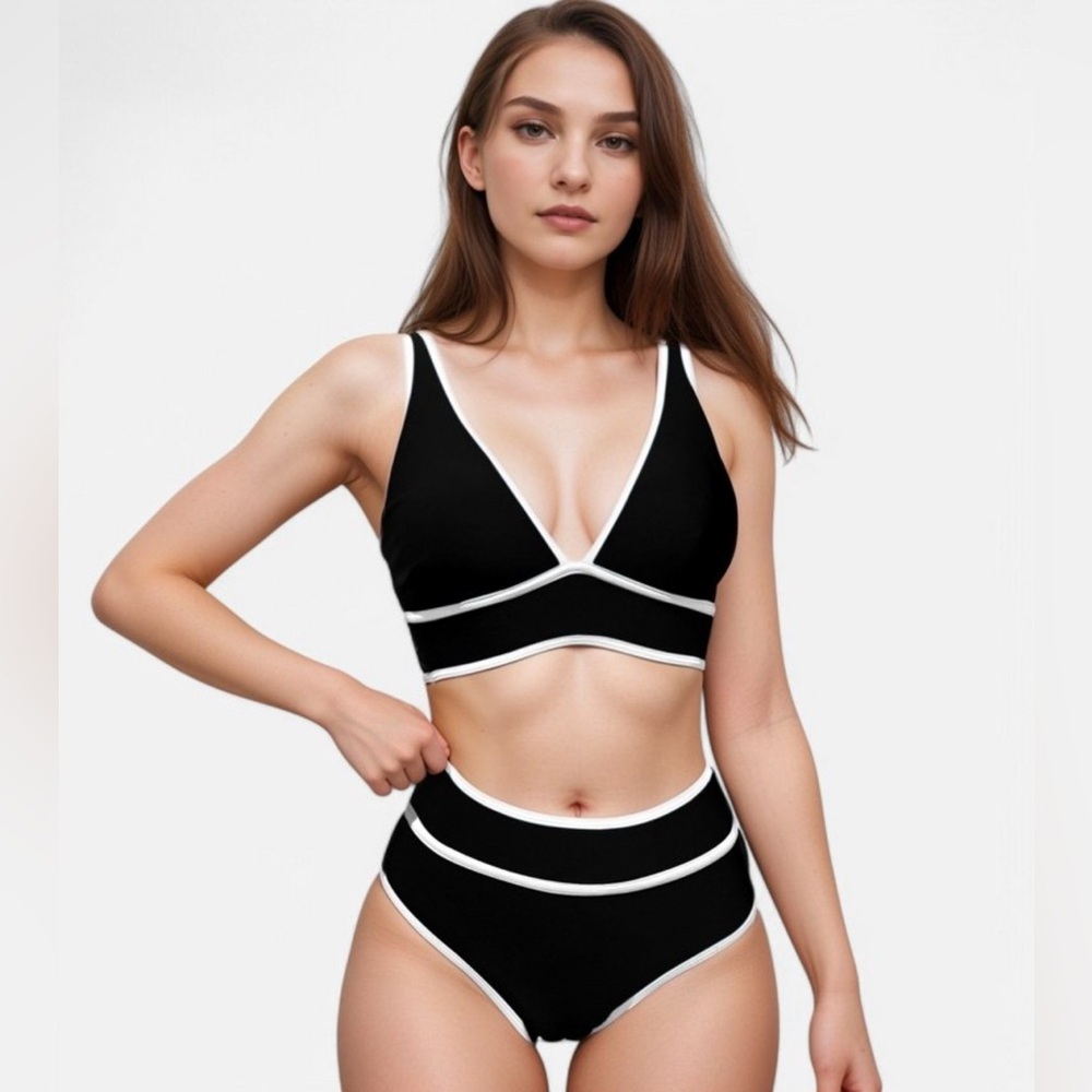 NWT- Anna Kaci Black and White Women's Swim Set in size S